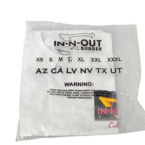In N Out Burger California Size Large White Graphic Short Sleeve Tee Shirt NEW